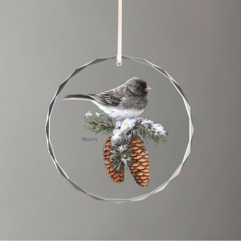 Wild Wings Ornament Junco Pinecone Beveled Cut Glass Rosemary Millette